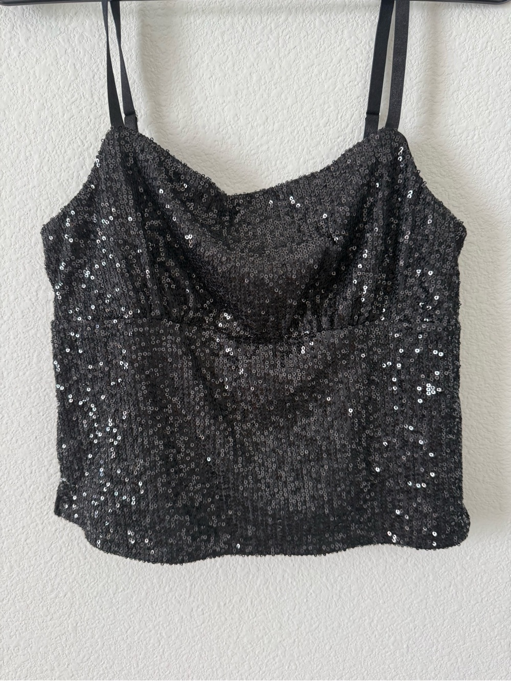 Black Sequin Spaghetti Strap Top - Women